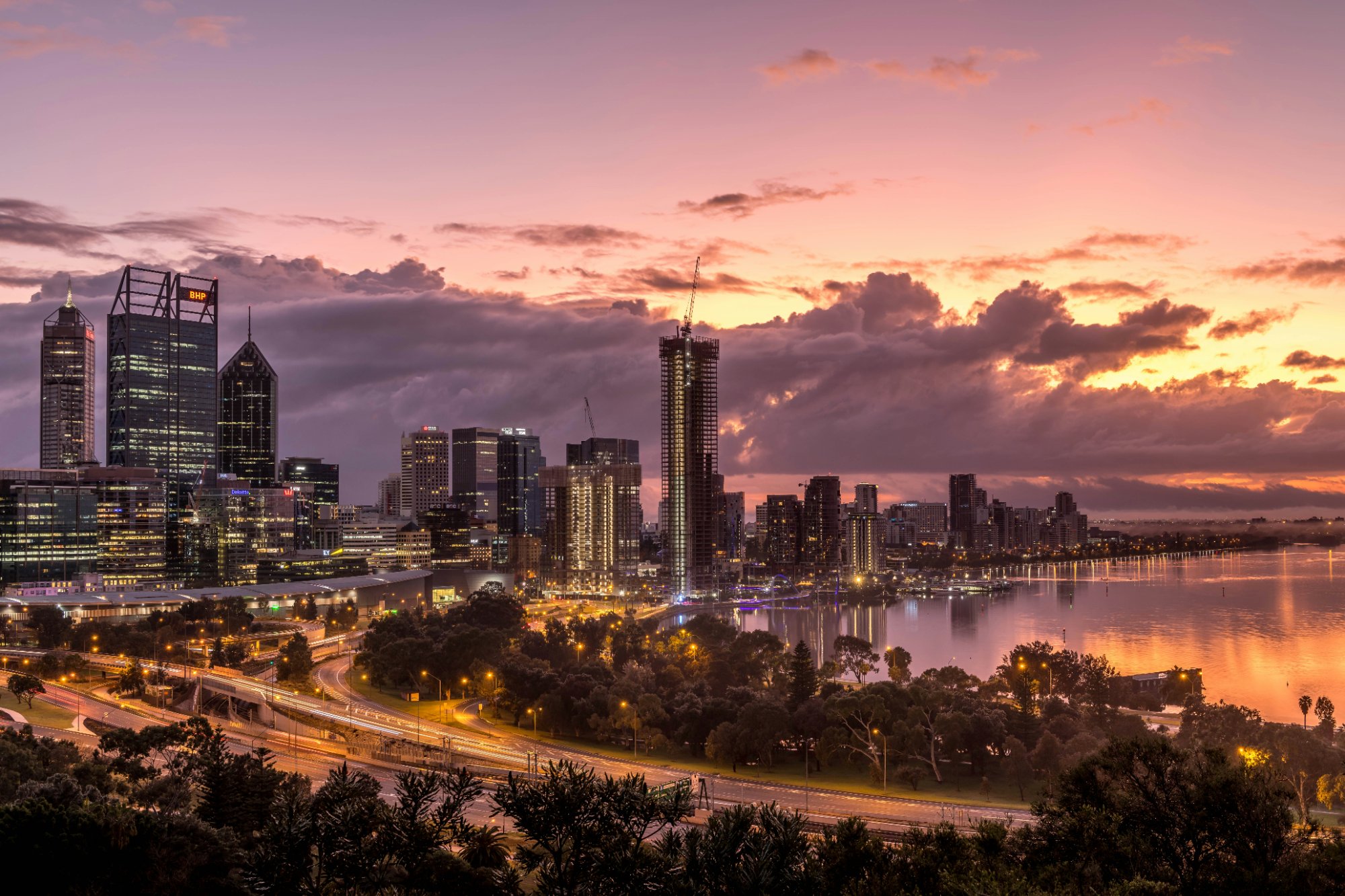 Perth skyline at sunset