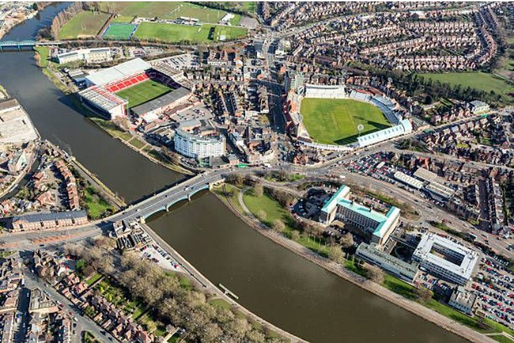 Aerial view — Trent Bridge, Nottingham Forest City Ground and Trent Bridge Cricket Ground